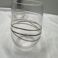 Set Of 4 Hand Blown Clear Stemless Wine Glasses Multi Color Glass Strings 4 1/4″