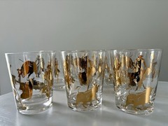 Vintage MCM Cocktail Glasses Gold Matador Bull Western Set Of 8 Harry Meth