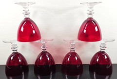6 Duncan Miller Ruby Red Water Goblet Set Vintage Elegant Clear Stemware MCM Lot