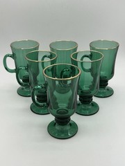 Vintage Libbey Glass Irish Coffee Mug Emerald Footed Set of Six 22k Gold Rim 6”