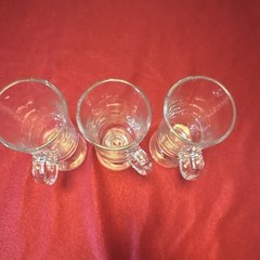 Set of 3 Clear Glass Irish Coffee Glasses, Footed Pedestal Mugs With Handles