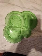 “By Cracky” Set Of 3 Crackle Uranium Glass Snack plates LE Smith 1930s