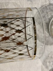 George’s Briard Double Old Fashioned Glasses (4) Lattice/Diamond Signed 22k MCM