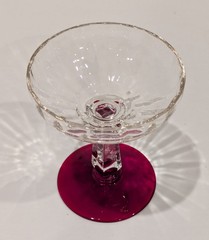 Lot/4 Vintage 1950s Bryce Champagne Glasses Panel Optic Faceted Stem w/Red Foot