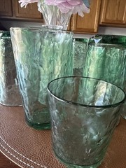 Vintage Mid-Century Modern Green Tumblers And Juice Glasses 13 Bubble France