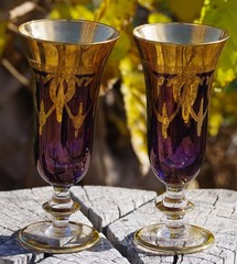 VINTAGE Goblets 22k Gold Set of 2 SC Line Made in Italy MAGNIFICENT GLASS!