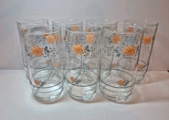 Set 7 Corelle Coordinates Apricot Grove 16 Oz Glass Tumbler Floral Blue Peach