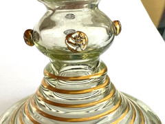 PAIR Vintage BOHEMIAN Glass ROEMER STYLE Hock Wine Glass 7 5/8″ Tall Gilt Design
