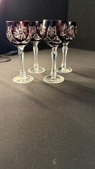VInatge Set of 4 Ruby Red Cut to Clear Hungarian Wine Goblets