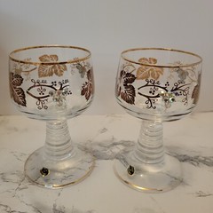 Vtg German Made Glass Barware Cordial Wine Stem Jeweled Grapes & Leaves Germany