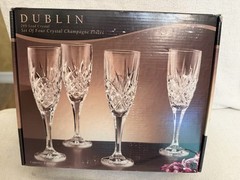 Godinger Dublin Crystal Champagne Flutes Set of 4 Shannon Crystal Glass New Box