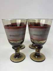 4 Vintage Libbey Glass Nova Brown Burgundy 7”Goblets Tall Drinking Glasses 14Oz.