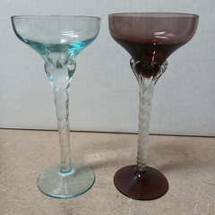 2Blefeld Colored Twisted Cordial 5 3/4″ Glasses Stemware Aqua & Amethyst