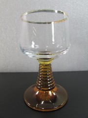 Vintage Amber w/ Gold Trim Beehive Stem German Roemer Wine Glasses Set of 2