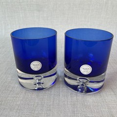Block Stockholm Cobalt Blue Double Old Fashion Glasses Set Of 2 Hand Blown