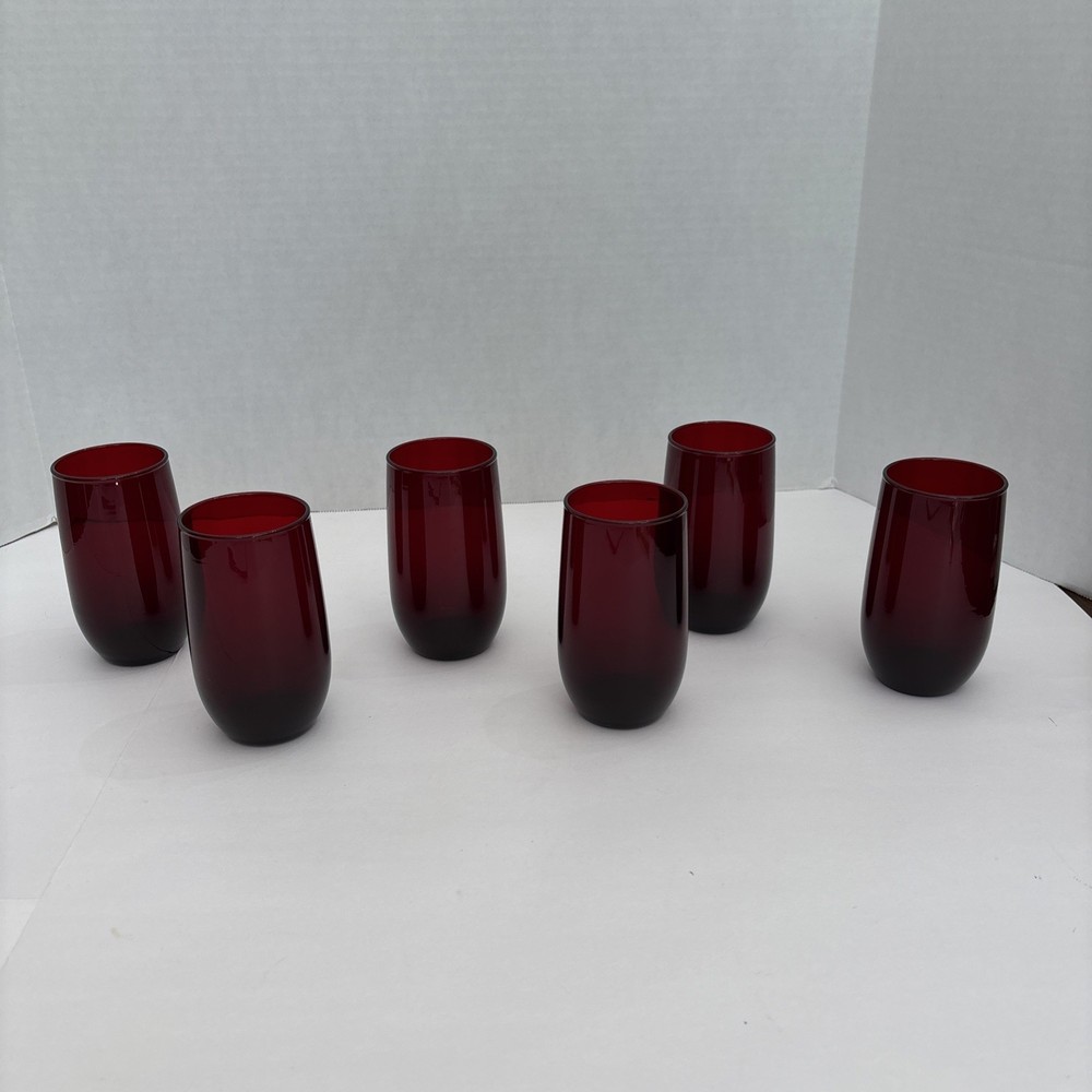 Set Of 6 Vintage Anchor Hocking Ruby Red Roly Poly Tumblers 4.75”