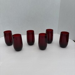 Set Of 6 Vintage Anchor Hocking Ruby Red Roly Poly Tumblers 4.75”
