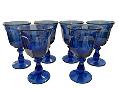 6 Vintage Imperial Glass Old Williamsburg Cobalt Blue Goblets 5.25″ Tall