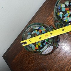 Hand Blown Thick Art Glass Confetti Stemless Wine Glass Set of 2