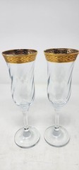 Pair Tiffin Franciscan Minton 24K Gold Encrusted Crystal Champagne Coupe Glasses