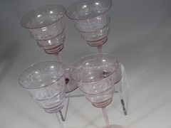 Rare Set of 4 Vintage Deco Central Glass Works Orchid Wine Stems Etched c.1930