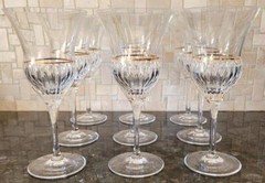 Oscar de la Renta, Lot of 9, Tulipe D’Or Pattern Crystal Water Goblets, New