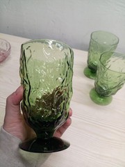 VTG Set of (4) Seneca Driftwood In Avocado Green Footed Tumbler Glasses
