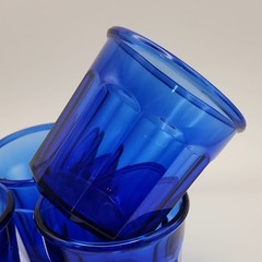 Set of 4 Vintage Luminarc Cobalt Blue 10-Panel Tumblers 500ml (14–16 oz) MCM