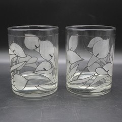 Vintage Culver Frosted Calla Lily Black Double Old Fashioned Rock Glass Set of 2