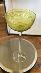 Antique St Louis France Beethoven Crystal Goblet Apertif Long Stem 6.5” Lime Grn
