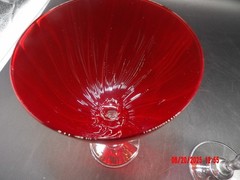 Ruby Red W/Clear Stem Water or Wine Goblet Golf Ball Style Stem w/Whirl Pattern