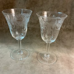 Vintage 1920S Etched Pattern Water/Wine Goblet A Lot Of Two In Clear Color Glass