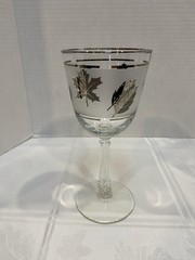 6 Vtg MCM Silver Rim Stemmed Frosted Wine Glasses Metallic Leaf Goblet 7.25″