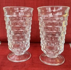 Vintage Set Of 2 Indiana Clear Colony Glass Whitehall Cubist Footed Tumblers