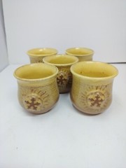 5 VTG Signed Cups Mugs Earthen Vessels Cup Studio Pottery Artist 1973 Snowflake