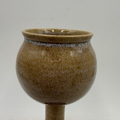 Set Of 3 Studio Art Pottery Wine Goblets Glasses Ceramic Brown Beige