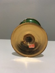 Antique Bohemian Moser Green Glass Wine Goblet Gold Glit Hand Painted Italy