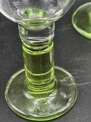 Set Of 3 Bormioli Rocco Limoncino Cordial Glasses Green Stem & Foot