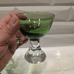 2 Vintage Green Bubble Ball Applied Base Martini Sherbert Glasses – 4″ tall