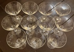Set 11 Small VTG Noritake Sasaki Bamboo Etched 4” Martini Cocktail Glasses MIB