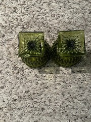 Vintage Indiana Glass Mount Vernon Pattern Avocado Green Goblet Set Of 2 4″ Ht