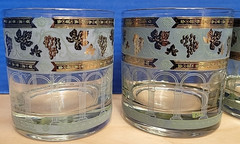 Vintage Rocks Glasses. Whiskey Bourbon. Cera 22KT Gold Grape Leaves Set Of 5
