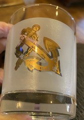 Mid Century French Glasses W/Gold Trim Nautical Theme Barware Set Of 2