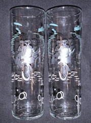 2 Vintage 1950’s Antique Cars Aqua, Black & White Tom Collins Glasses, 16 oz