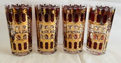 CULVER GLASS 22K Gold Signed CRANBERRY SCROLL Highball Glass ~ 4 available