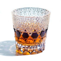 Edo Kiriko Hand Cut To Clear Star Crystal Whiskey Glasses Purple 12oz Drinkware