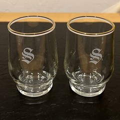 Vintage MCM Aperitif Cordial Glasses Gold Rim Monogram Letter S Set of 2