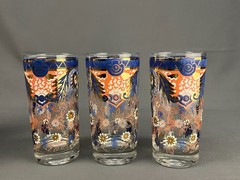 6 Vintage MCM Cera IMARI Floral Gold Scroll Highball 5 5/8″ Glasses: MINT