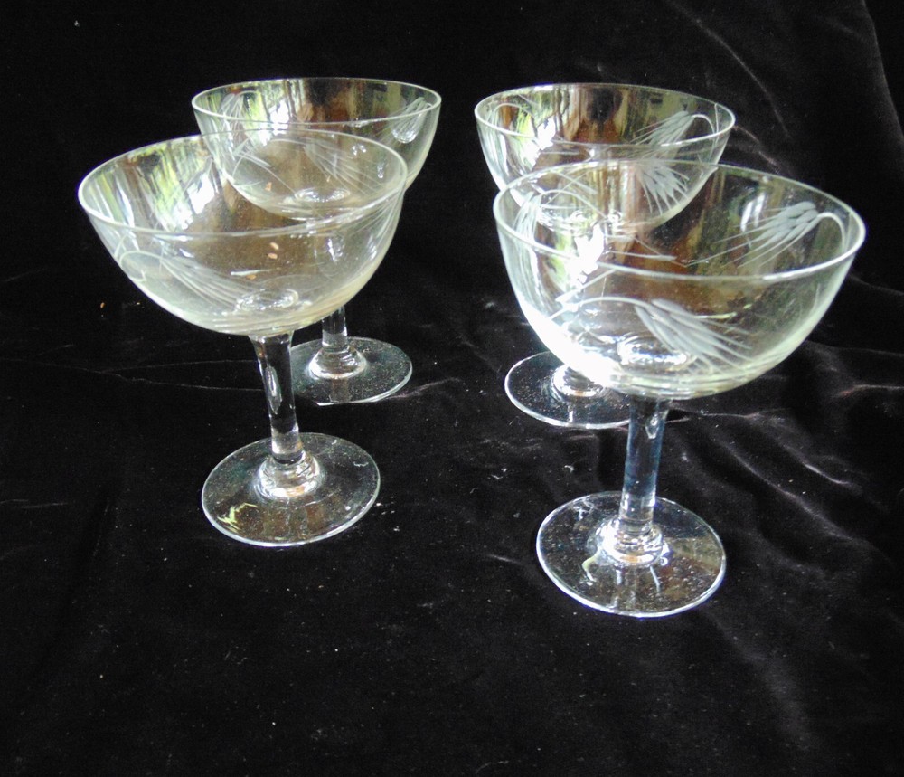 4 Vntg Noritake 1950’s SASAKI WHEAT Champagne/ Tall Sherbet Glasses 4 3/8″ EUC