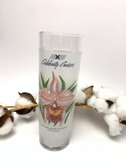 Celebrity Cruises Collectible Orchid Floral Glass Highball Glass w/Recipes